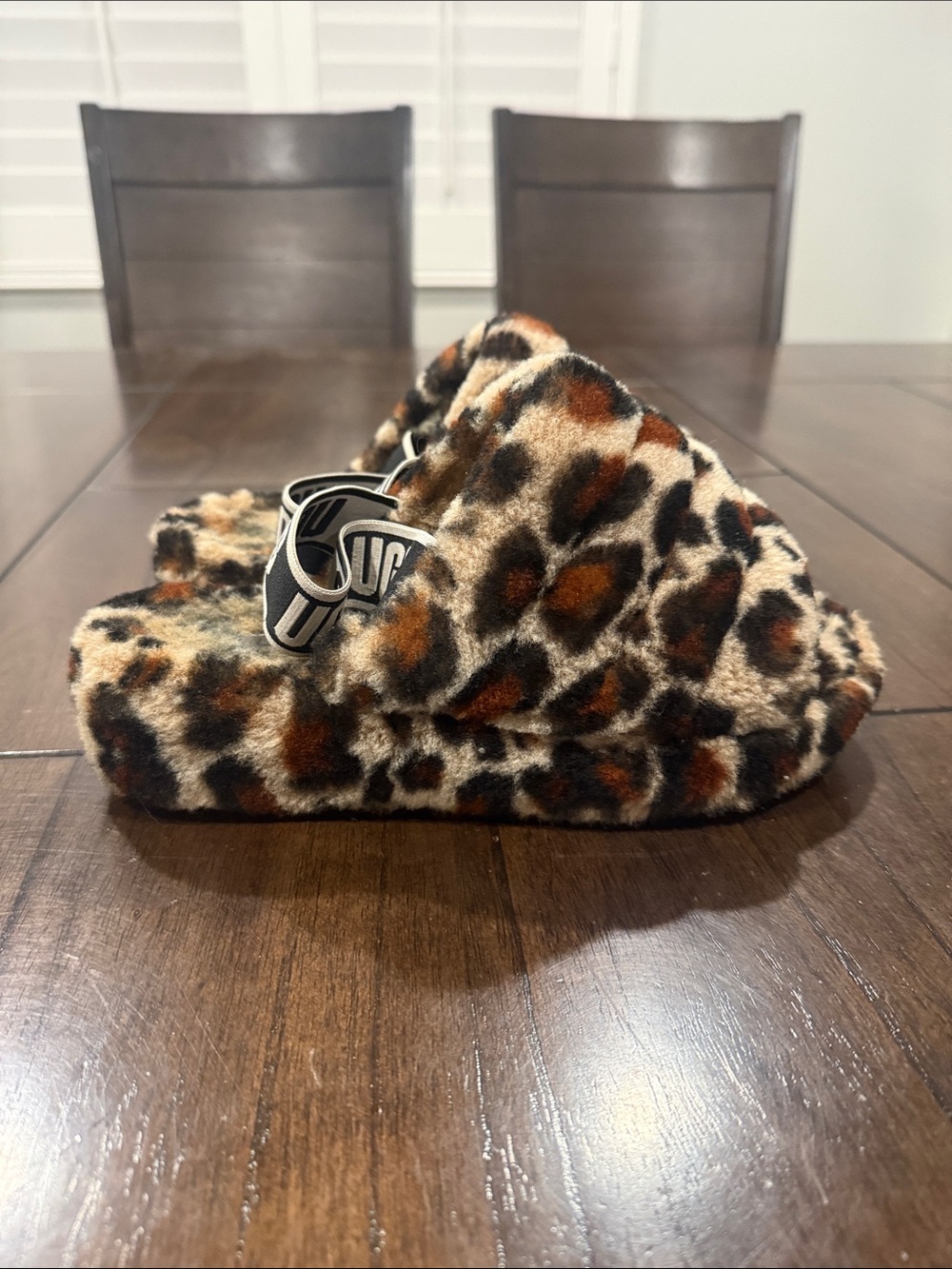 UGG Leopard Print Fuzzy Slide Slippers - Brown/Black
